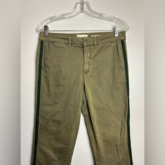 CHINO BY Anthropologie 27 Women Ripstop Green Relaxed Pants Velvet Line Side - Picture 4 of 16